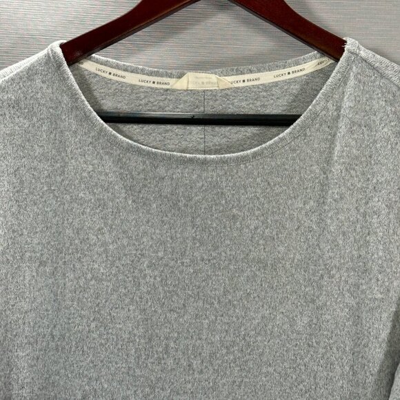 Lucky Brand Top Womens Medium Blue Gradient Tee Long Sleeve Boxy Hi Low Hem Logo - Picture 2 of 7